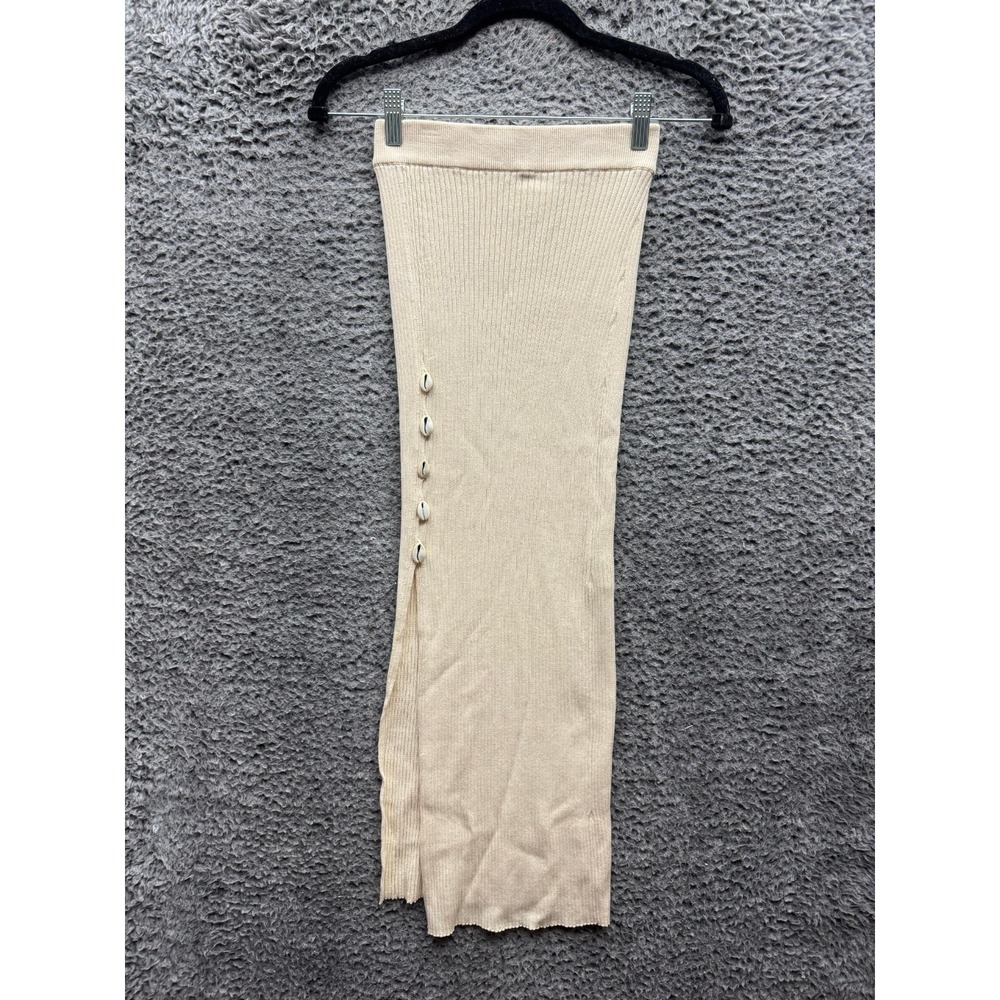 Song Of Style Ribbed Knit Side Slit Maxi Skirt Beige Womens Size S